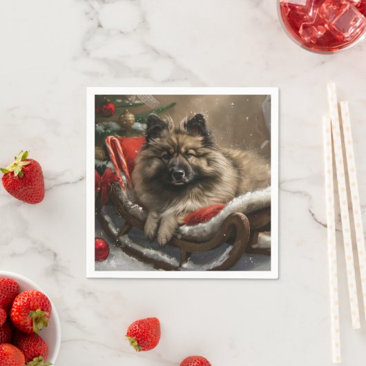 Serviette En Papier keeshond Festive de Noël de chien (En situation)