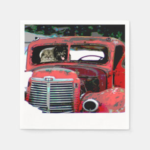 Serviette En Papier Keeshond Noël Vieux Camion Peinture Chien Art