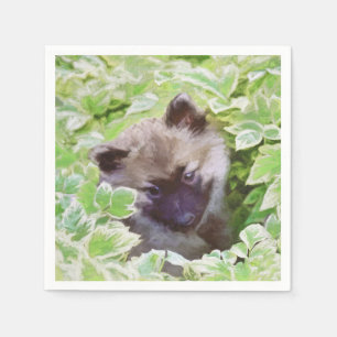 Serviette En Papier Keeshond Puppy in the Garden Peinture Art original