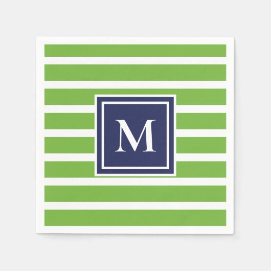 Serviette En Papier Kelly Green Stripe moderne Monogram Plage côtière (Devant)