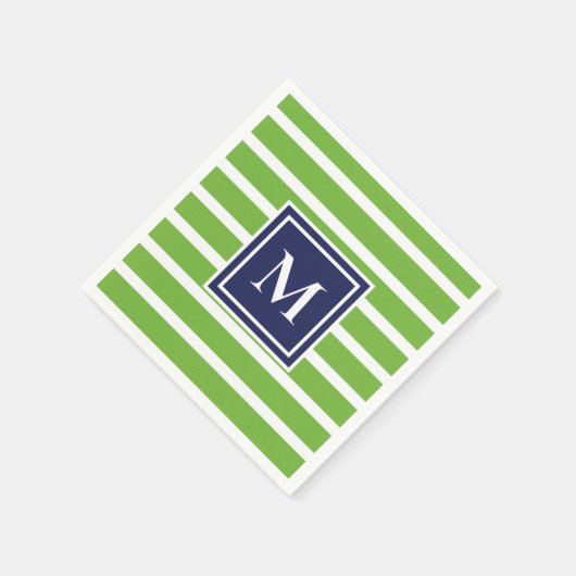 Serviette En Papier Kelly Green Stripe moderne Monogram Plage côtière (Coin)