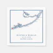 Serviette En Papier Key West FL Map Élégant Mariage bleu marine (Devant)