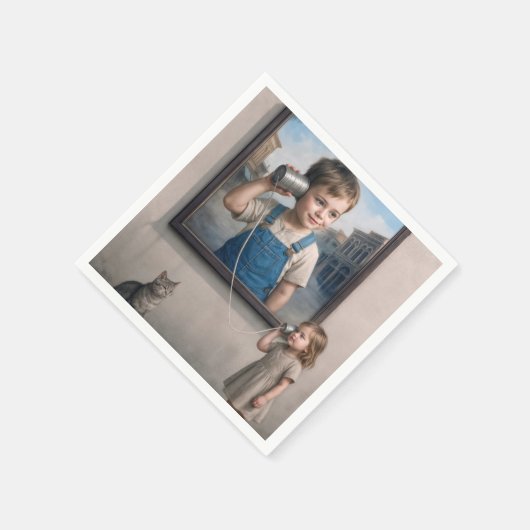 Serviette En Papier Kids Talking On a Retro Tin Can Telephone (Coin)