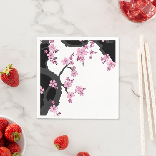 Serviette En Papier Kimono japonais Sakura noir et blanc (En situation)
