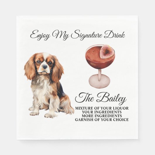 Serviette En Papier King Charles Spaniel Mariage Signature Boisson (Devant)