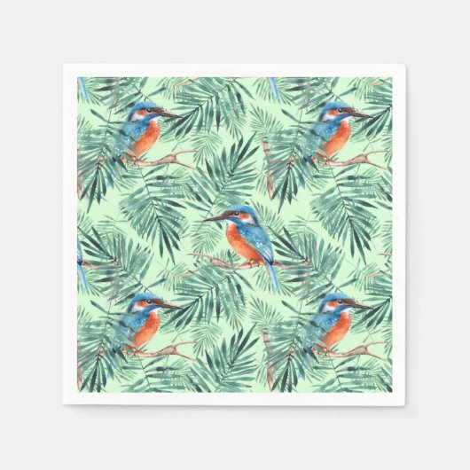 Serviette En Papier Kingfisher. Oiseaux et feuilles (Devant)