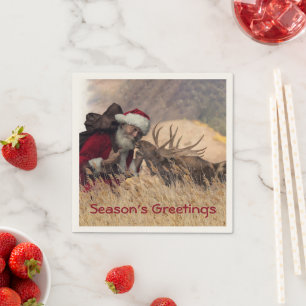 Serviette En Papier Kissing Père Noël et papier d'orignal Napkin