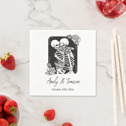 Serviette En Papier Kissing Skeletons Halloween Goth Mariage (En situation)