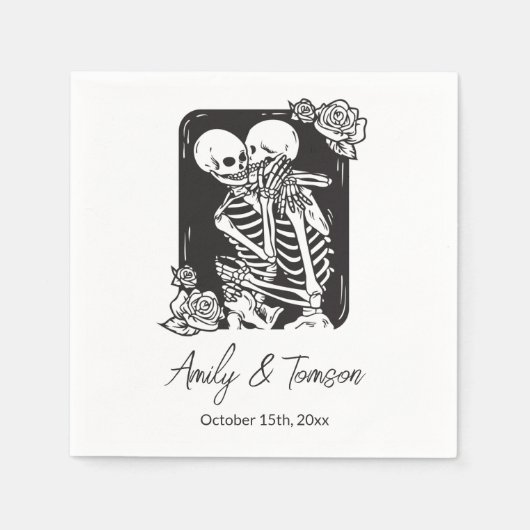 Serviette En Papier Kissing Skeletons Halloween Goth Mariage (Devant)