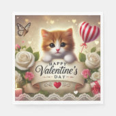 Serviette En Papier Kitten adorable avec Roses, bougies et coeurs (Devant)