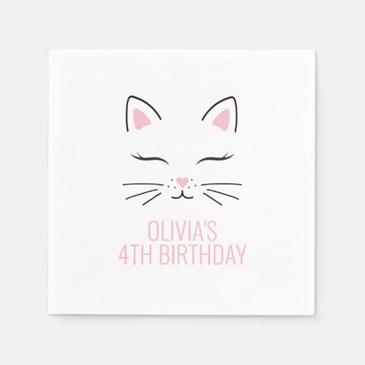 Serviette En Papier Kitten Anniversaire serviettes de fête rose (Devant)
