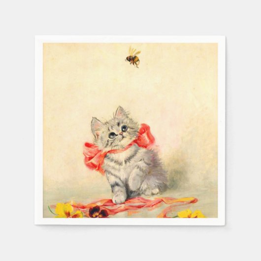Serviette En Papier Kitten avec ruban rouge (Devant)