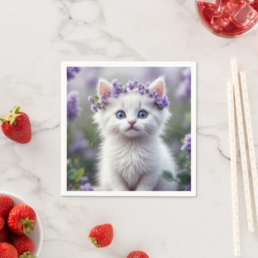 Serviette En Papier Kitten Blanc Avec Lilac Laurel (En situation)