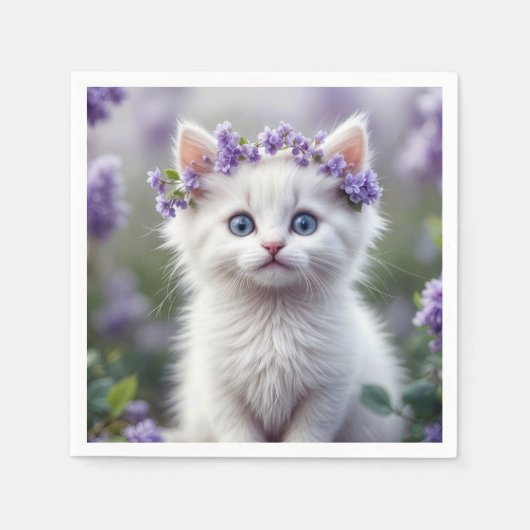 Serviette En Papier Kitten Blanc Avec Lilac Laurel (Devant)