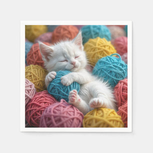 Serviette En Papier Kitten Blanc Dans Les Boules De Fer