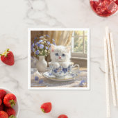 Serviette En Papier Kitten blanc dans une Tea up (En situation)