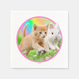 Serviette En Papier Kitten & Bunny avec arc-en-ciel
