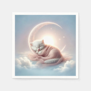 Serviette En Papier Kitten dormant sur une lune de croissant