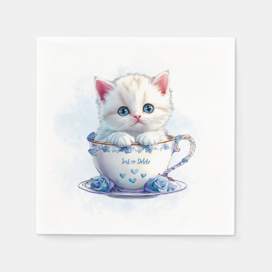 Serviette En Papier Kitten en Coupe Fleurs Bleues serviettes (Devant)