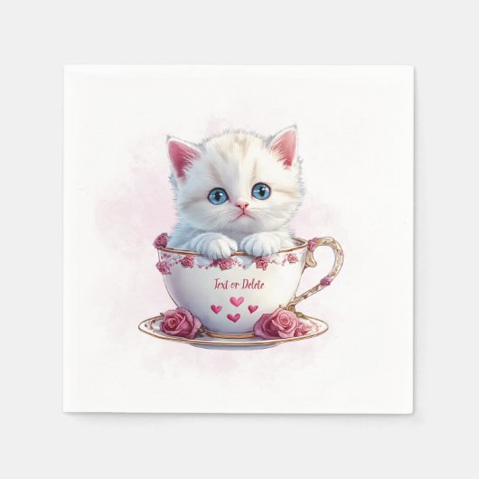 Serviette En Papier Kitten en Coupe Fleurs roses serviettes (Devant)