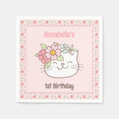 Serviette En Papier Kitten Kitty Chat Rose fille 1er Anniversaire serv (Devant)