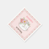 Serviette En Papier Kitten Kitty Chat Rose fille 1er Anniversaire serv (Coin)