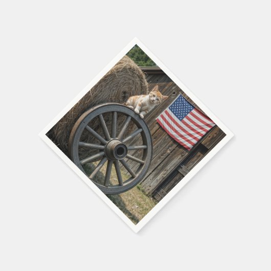 Serviette En Papier Kitten On an Old Wagon Wheel (Coin)