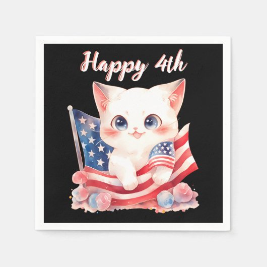 Serviette En Papier Kitten patriotique 4 juillet Happy 4th Custom (Devant)