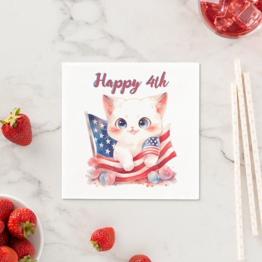 Serviette En Papier Kitten patriotique 4 juillet Happy 4th Custom (En situation)
