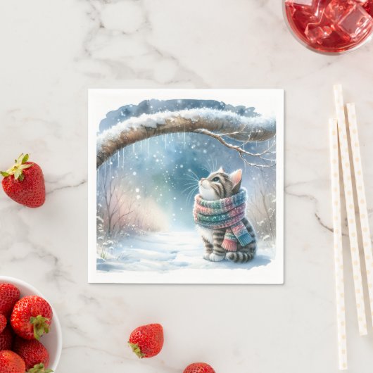 Serviette En Papier Kitten portant une écharpe d'hiver (En situation)