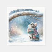 Serviette En Papier Kitten portant une écharpe d'hiver (Devant)