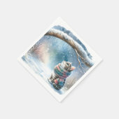 Serviette En Papier Kitten portant une écharpe d'hiver (Coin)