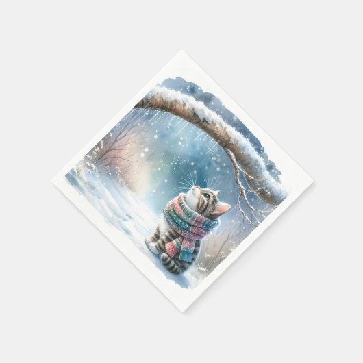 Serviette En Papier Kitten portant une écharpe d'hiver (Coin)
