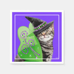 Serviette En Papier Kitten Witch Fairy