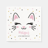 Serviette En Papier Kitty Chat rose or fête d'anniversaire (Devant)