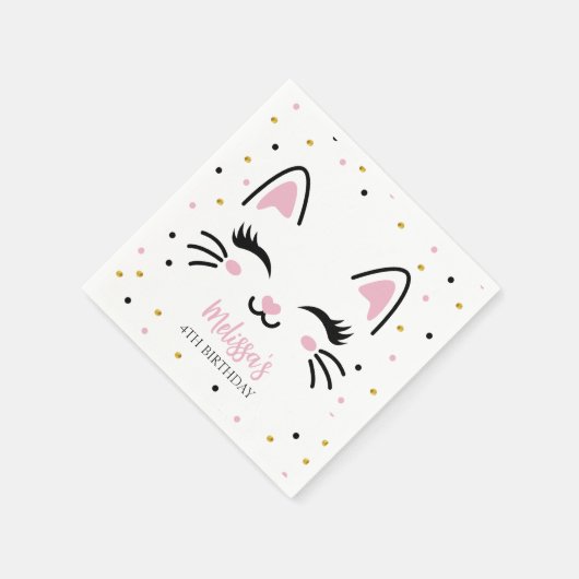 Serviette En Papier Kitty Chat rose or fête d'anniversaire (Coin)