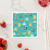 Serviette En Papier Kitty Chat Yoga Poses Turquoise Bleu Whimsy (En situation)