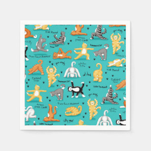 Serviette En Papier Kitty Chat Yoga Poses Turquoise Bleu Whimsy