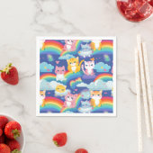 Serviette En Papier Kitty Chats sur Rainbow Clouds mignon et heureux (En situation)