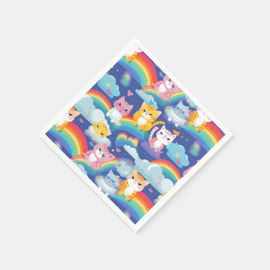 Serviette En Papier Kitty Chats sur Rainbow Clouds mignon et heureux (Coin)