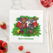 Serviette En Papier Kitty et chiot, Happy XMas (En situation)