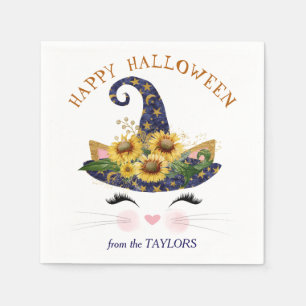 Serviette En Papier Kitty Face Gold Floral Halloween