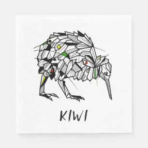 Serviette En Papier Kiwi noir et blanc