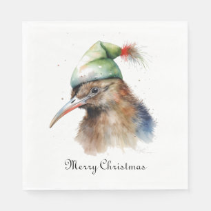 Serviette En Papier Kiwi oiseau à l'aquarelle personnalisé Noël Elfe v