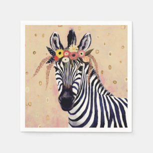 Serviette En Papier Klimt Zebra   Orné De Fleurs
