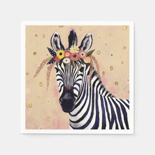 Serviette En Papier Klimt Zebra | Orné De Fleurs (Devant)