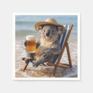 Serviette En Papier Koala avec une bière sur une plage