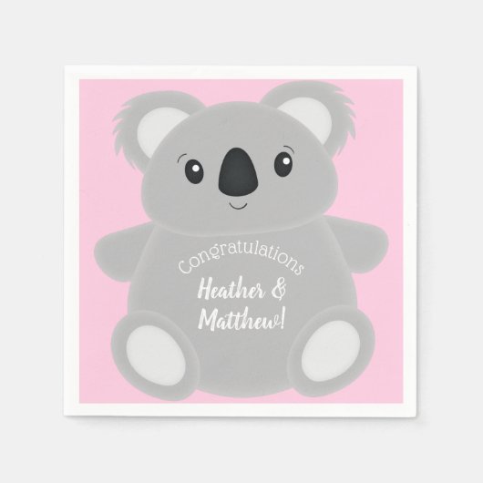 Serviette En Papier Koala Baby shower fille (Devant)