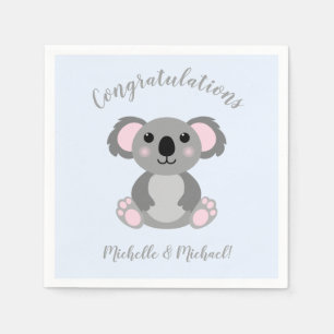 Serviette En Papier Koala Bear Baby shower Rose Girl