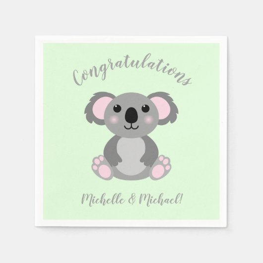 Serviette En Papier Koala Bear Baby shower vert genre neutre (Devant)